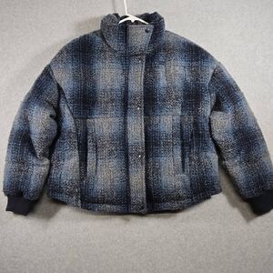 Levis Jacket Cinch Coat Puffer Heavyweight WOOL Blend Medium Womens Plaid